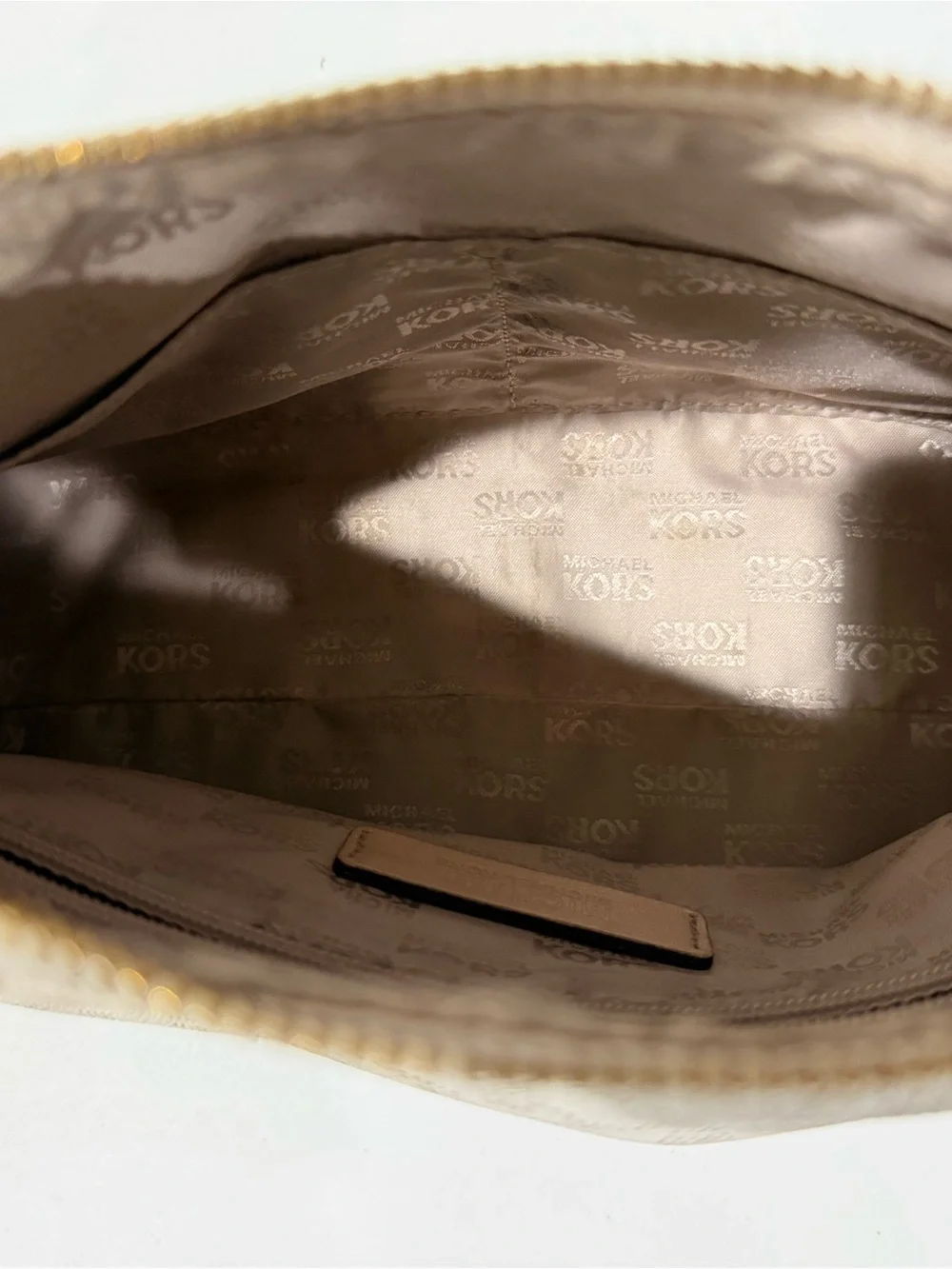 Michael Kors Cream and Brown MK Logo Shoulder Bag
